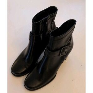 Franco Sarto Black Leather Ankle Boots  Women's Size 6.5 Block Heel Zipper